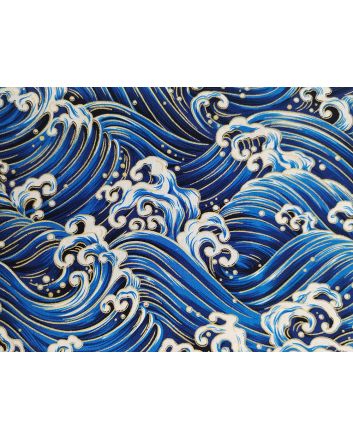 Isumi Japanese Foil Cotton Print, Sea Waves, Blue