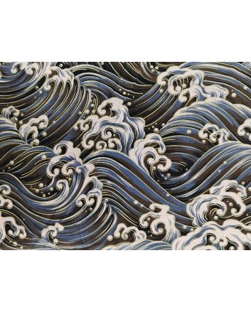 Isumi Japanese Foil Cotton Print, Sea Waves, Grey