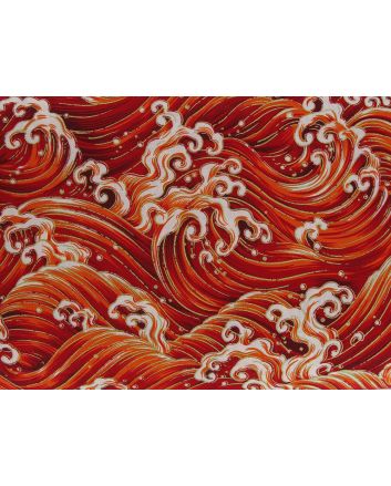 Isumi Japanese Foil Cotton Print, Sea Waves, Red