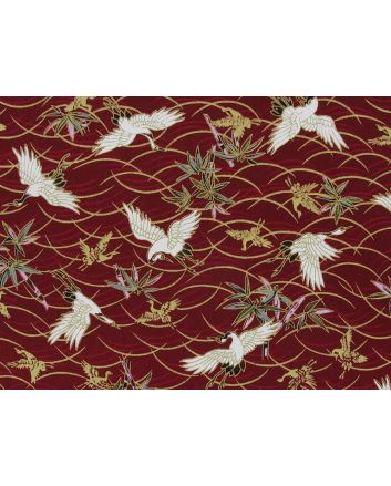 Isumi Japanese Foil Cotton Print, Swooping Crane, Red
