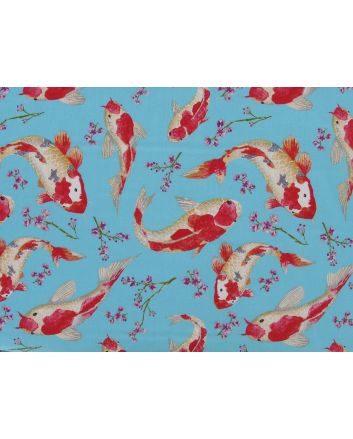 Japanese Koi Cotton Print, Blue