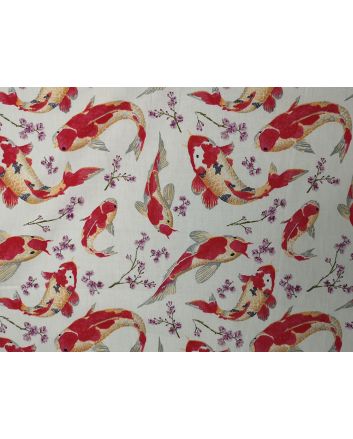 Japanese Koi Cotton Print, Ivory