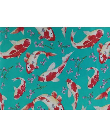Japanese Koi Cotton Print, Jade
