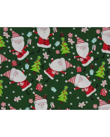 Jolly Christmas Santa Cotton Print, Green