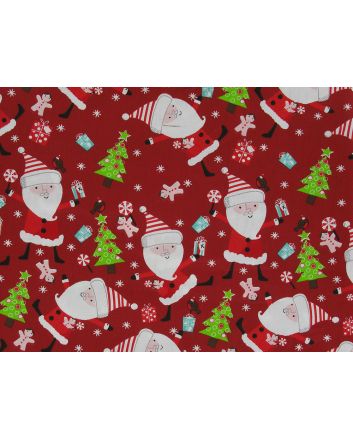 Jolly Christmas Santa Cotton Print, Red