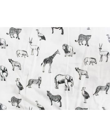Jungle Animals Printed Double Gauze, White