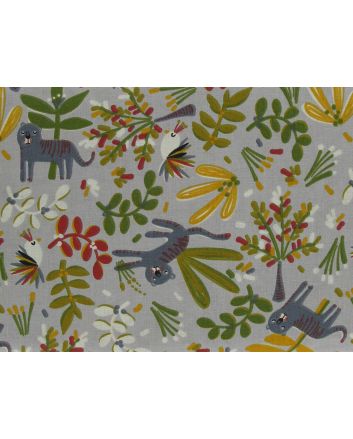 Jungle Doodle Cotton Print, Grey