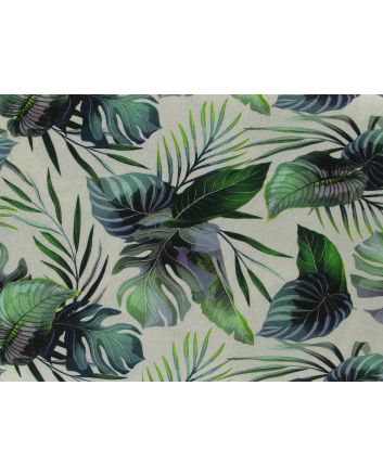 Jungle Leaves Printed Linen Blend, Pale Yellow