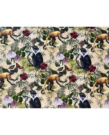 Jungle Monkey Printed Velvet, Beige