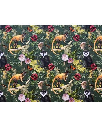 Jungle Monkey Printed Velvet, Green