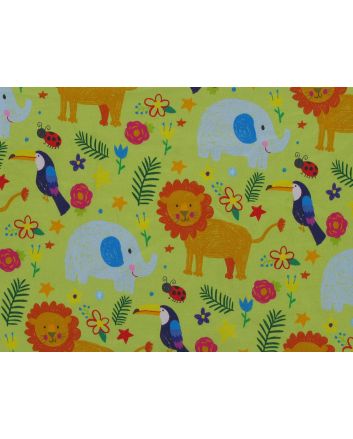 Jungle Party Cotton Jersey, Lime
