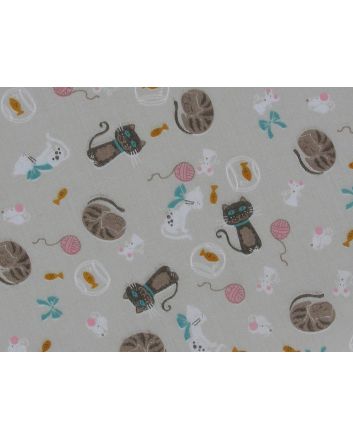 Kitty Snooze Polycotton Print, Silver