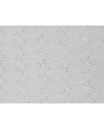 Leaf Vine Scalloped Edge Cotton Embroidered Anglaise, White