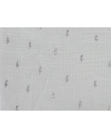 Lightning Bolt Foil Print Double Gauze, White