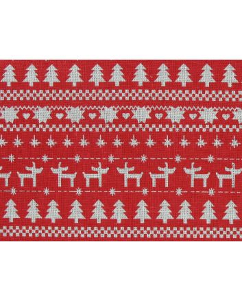 Lightweight Linen Look Canvas, Christmas Icon Stripe, Red