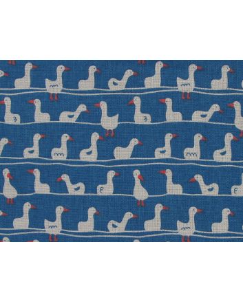 Lightweight Linen Look Canvas, Ducks in a Row, Blue