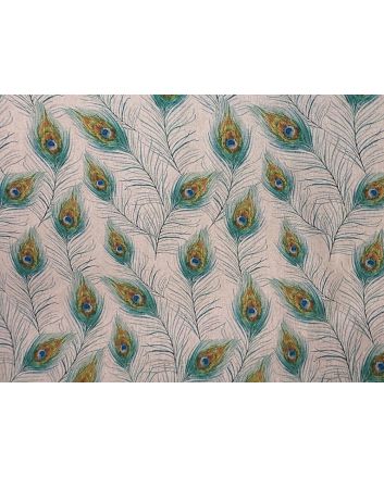 Linen Look Digital Printed Panama Peacock Feathers