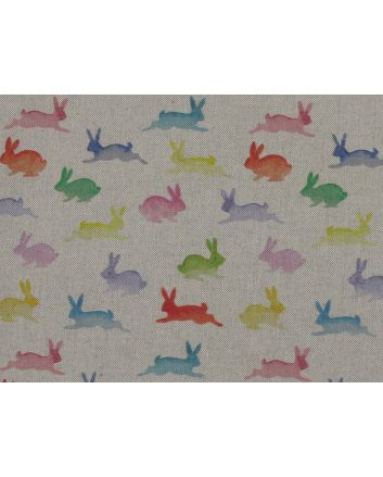 Linen Look Digital Printed Panama Rainbow Rabbits