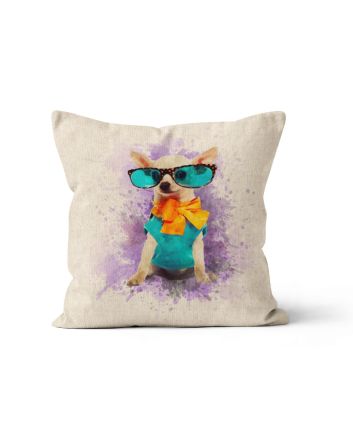 Linen Look Panama Panels, Chihuahua Glasses, Blue