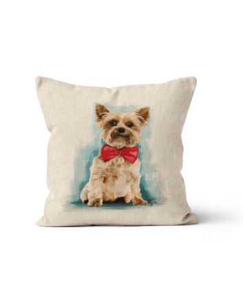 Linen Look Panama Panels, Yorkshire Terrier Bow Tie