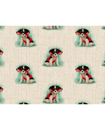 Linen Look Printed Panama, Chihuahua Glasses, Red
