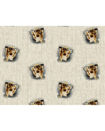  Linen Look Printed Panama, Dachsund Glasses