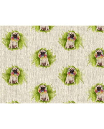 Linen Look Printed Panama, Pug Hula