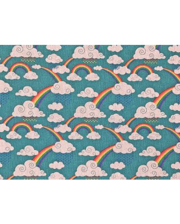 Linen Look Printed Panama, Rainbow Rain Cloud