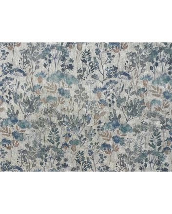 Linen Look Printed Panama, Vintage Garden, Azure