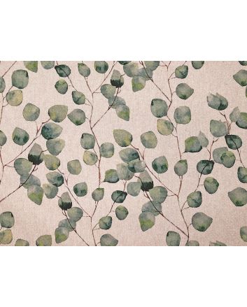 Linen Look Printed Panama, Watercolour Leaves, Green