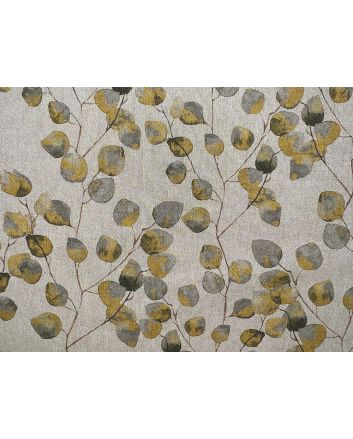 Linen Look Printed Panama, Watercolour Leaves, Ochre