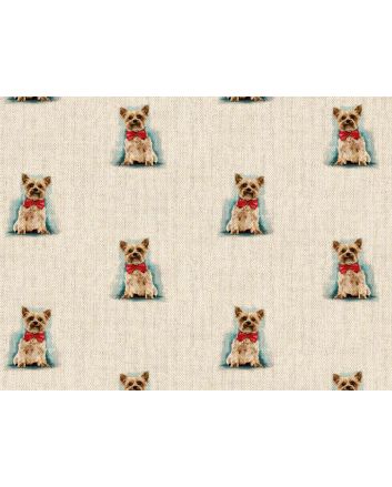 Linen Look Printed Panama, Yorkshire Terrier Bow Tie