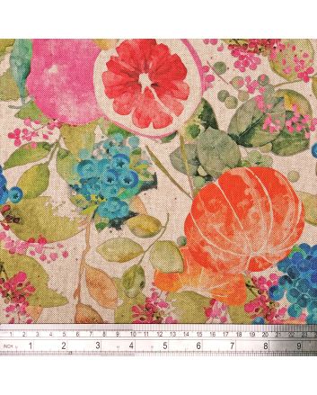 Linen Look Printed Panama Fruit Garden, Naural