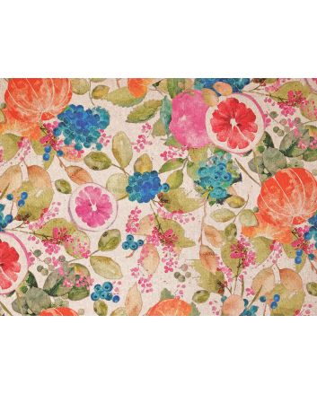 Linen Look Printed Panama Fruit Garden, Naural