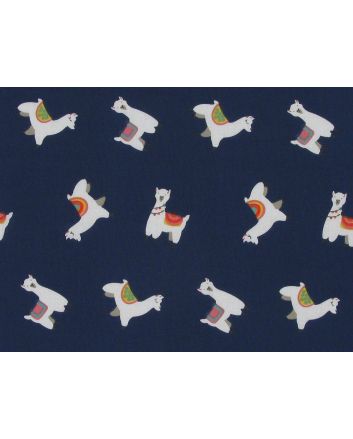 Llama Party Polycotton, Navy