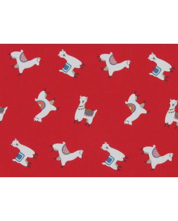 Llama Party Polycotton, Red