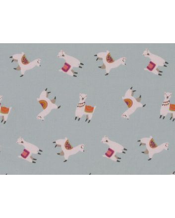 Llama Party Polycotton, Sky