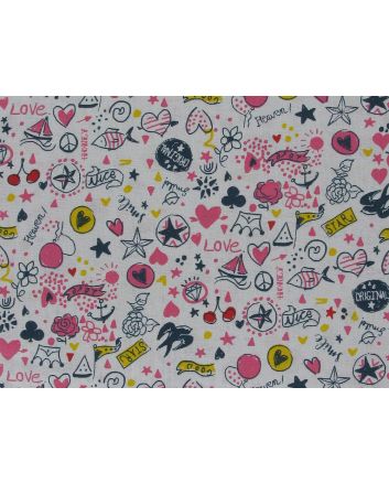 Love Doodle Cotton Print, Berry