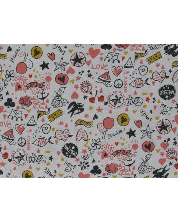 Love Doodle Cotton Print, Brick