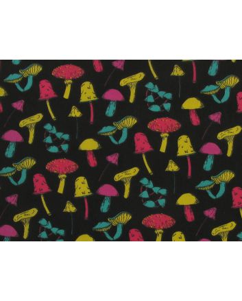 Magical Mushrooms Polycotton Print, Black