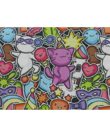 Mardi Gras Cats Cotton Print