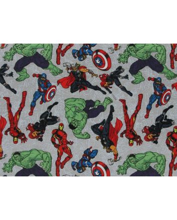 Marvel Heroes Line Art Cotton Print, Grey