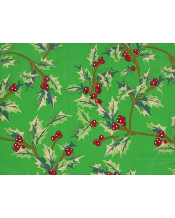 Maxi Christmas Holly Organic GOTS Cotton Poplin, Green