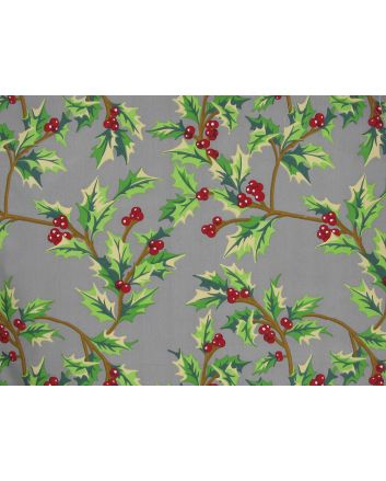 Maxi Christmas Holly Organic GOTS Cotton Poplin, Silver