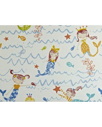 Mermaid Doodle Cotton Curtain, Azure