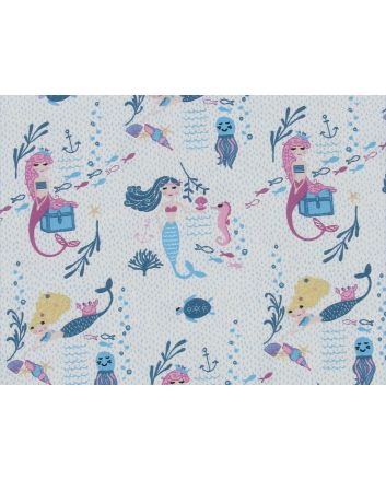 Mermaids Splash Cotton Print, Blue