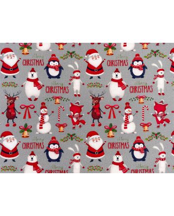 Merry Christmas Friends Cotton Print, Silver