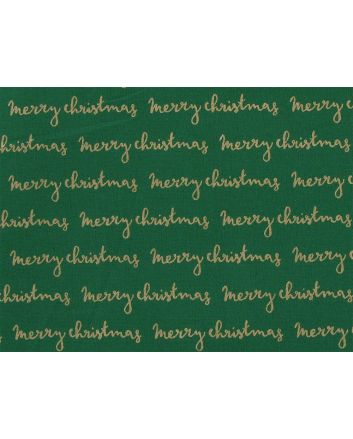 Merry Christmas Gold Foil Cotton Print, Green
