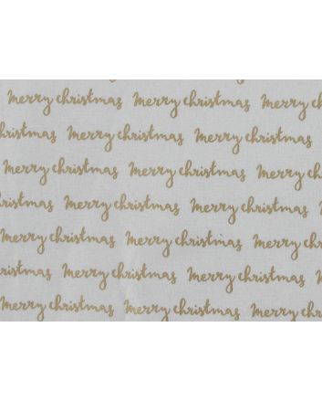 Merry Christmas Gold Foil Cotton Print, Ivory