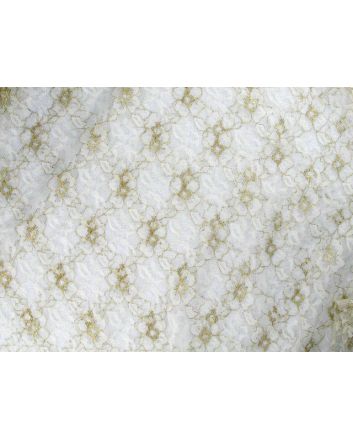 Metallic Flower Nylon Lace - White and Gold